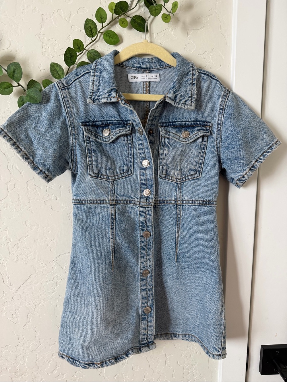 Zara Girls Light Blue Denim Button-Front Shirt Dress